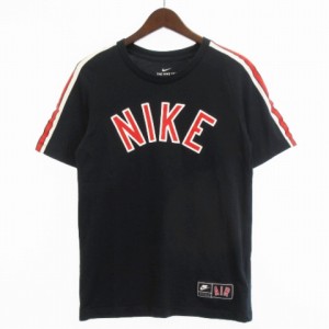 【中古】ナイキ NIKE Tシャツ 半袖 プリント サイドライン ロゴ コットン AR5179-010 ダークネイビー S トップス