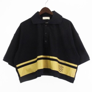 【中古】ネオンサイン サンプル品 SCHOOL POLO MOSS STITCH DIAGRAM ポロシャツ 半袖 ショート丈 ライン ネイビー