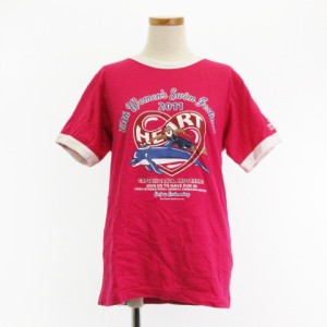 【中古】キャプテンサンタ CAPTAIN SANTA Tシャツ 半袖 トリム プリント ハート コットン ピンク S ■GY06 レディース