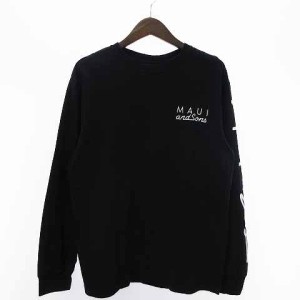 【中古】マウイアンドサンズ Maui and Sons Tシャツ 長袖 クルーネック ロゴプリント コットン 黒 ブラック L メンズ