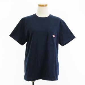 【中古】ダントン DANTON 天竺コットン ポケット Tシャツ カットソー 半袖 ロゴワッペン JD-9041 紺 ネイビー 34