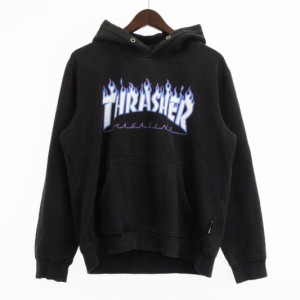 【中古】スラッシャー THRASHER パーカー 長袖 ファイヤーロゴ プリント プルオーバー コットン 黒 ブラック M