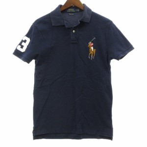 【中古】ポロ ラルフローレン POLO RALPH LAUREN ポロシャツ 鹿の子 ビッグポニー 刺繍 半袖 ネイビー系 S