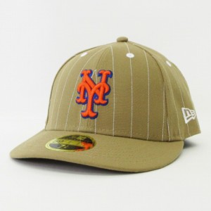 【中古】ニューエラ 59FIFTY LP MLB NY ニューヨーク・メッツ キャップ ピンストライプ ベージュ オレンジ 7 1/4