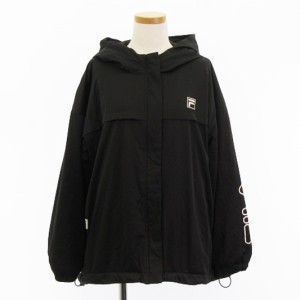 【中古】フィラ FILA ジャケット 中綿 フード ジップアップ ロゴ プリント 黒 ブラック M-L アウター ■GY31