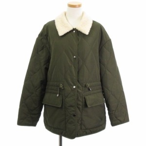 【中古】ザラ ZARA キルティングジャケット 中綿 ブルゾン ボア フリース 緑 グリーン カーキ S レディース