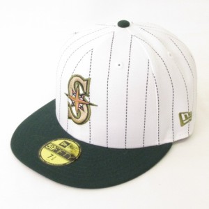 【中古】ニューエラ 59FIFTY MLB シアトルマリナーズ 40TH ストライプ キャップ ホワイト グリーン 7 3/8 58.7cm