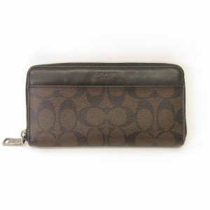 【中古】コーチ COACH 長財布 ロングウォレット レザー シグネチャー 茶系 ブラウン 黒 ブラック メンズ レディース