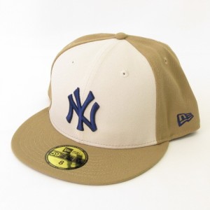 【中古】ニューエラ NEW ERA 59FIFTY MLB NY ニューヨーク・ヤンキース キャップ ベージュ ネイビー 8 63.5cm 帽子 