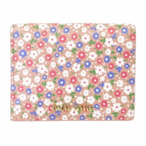 【中古】ミュウミュウ miumiu 二つ折り財布 コンパクトウォレット 折りたたみ イタリア製 花柄 レザー ピンク系