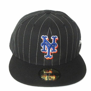 【中古】ニューエラ 59FIFTY 5950 MLB ニューヨークメッツ ベースボールキャップ 帽子 ピンストライプ 黒 8 63.5cm