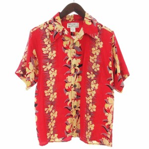 【中古】アバンティ AVANTI アロハシャツ 半袖 花柄 ハイビスカス柄 シルク100％ 赤 レッド XXS メンズ