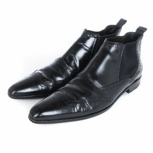 【中古】ドルチェ&ガッバーナ ドルガバ サイドゴアブーツ シューズ ウイングチップ レザー 黒 8 27位 革靴 メンズ