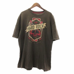 【中古】ハードロックカフェ Tシャツ カットソー 半袖 プリント コットン100％ 茶 XL 大きサイズ メンズ