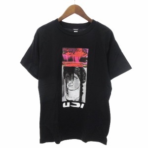 【中古】ディーゼル DIESEL Tシャツ カットソー 半袖 プリント クルーネック 黒 ブラック S メンズ
