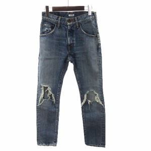 【中古】トゥデイフル Bobs Denim クラッシュデニムパンツ ストレート USED加工 ブルー 23 小さいサイズ ■SM1