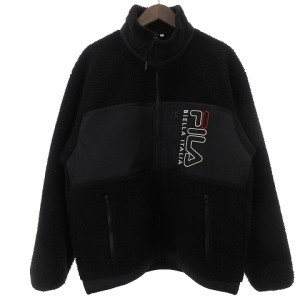 【中古】フィラ FILA ボアジャケット アウター 長袖 切替 ロゴ 刺繍 FS2-PL-C4104X-3 黒 ブラック L メンズ