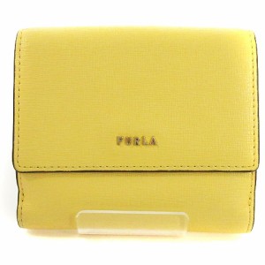 【中古】フルラ FURLA 二つ折り財布 ミニウォレット レザー イエロー 黄色系 ■GY14 レディース