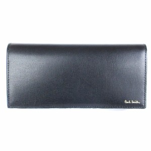 【中古】ポールスミス PAUL SMITH 長財布 フラップ カラードエッジ ロゴ レザー ブラック 黒 ウォレット ■SM1 メンズ