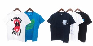 【中古】グラニフ graniph Tシャツ カットソー 半袖 丸首 クルーネック プリント 5点セット 黒 白 紺 水色 S ■SM1