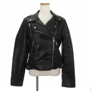 【中古】ザラ ZARA ダブルライダースジャケット 長袖 フェイクレザー 黒 ブラック M ■SM1 レディース