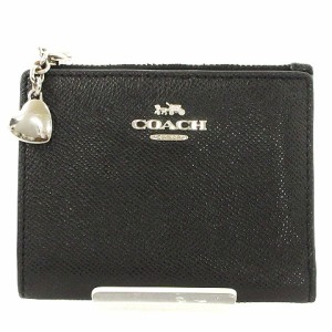 【中古】コーチ COACH ミニウォレット 二つ折り財布 裏地ハート レザー ブラック 黒 ■GY14 レディース