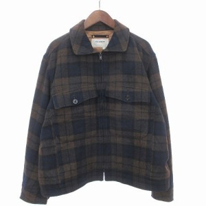 【中古】アナクロノーム CPO JACKET ジャケット チェック ジップアップ 裏地キルティング 中綿 ウール 茶系 02 M位