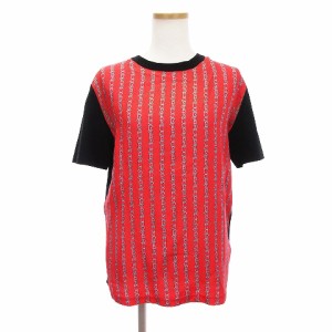 【中古】カルヴェン CARVEN Tシャツ カットソー 半袖 シルク 切替 チェーン柄 総柄 赤 黒 レッド ブラック S ■RF