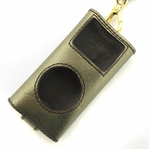 【中古】プラダ PRADA iPod nano ケース ポーチ付き ネックストラップ メタリック レザー ブラウン系 ☆AA★ ■SM1