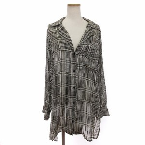 【中古】ザラ ZARA シャツ ブラウス ロング 長袖 千鳥格子 黒 ブラック M ■SM1 レディース