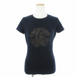 【中古】ロベルトカヴァリ roberto cavalli Tシャツ カットソー 半袖 丸首 ビジュー プリント 紺 42 M位 ■SM1