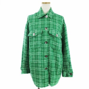 【中古】ザラ ZARA ツイードジャケット ステンカラー カットオフデザイン オーバーサイズ グリーン 緑 XS ■SM1