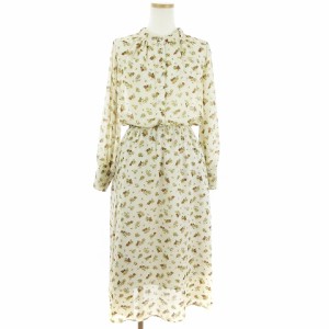 【中古】ナチュラルクチュール natural couture ワンピース 長袖 フラワー 花柄 ロング シフォン ベージュ F ■SM1