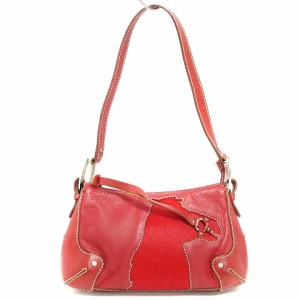 【中古】アイグナー AIGNER ワンショルダーバッグ ハンド ホースシュー ハラコ レザー レッド 赤 鞄 ■SM1 レディース