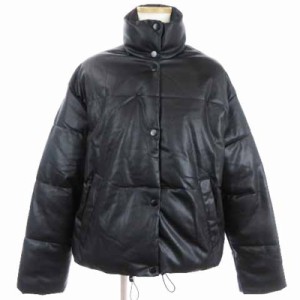 【中古】ザラ ZARA ブルゾン ジャケット 中綿 ハイネック エコレザー オーバーサイズ ブラック 黒 XS ■SM1