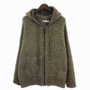 【中古】ザラ ZARA パーカー ニット 長袖 ジップアップ リブ編み 茶系 ブラウン系 EUR XS ■SM1 メンズ