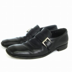 【中古】プラダ PRADA モンクストラップシューズ ビジネス ローファー ベルト レザー 黒 ブラック 9 27?p位 メンズ