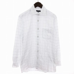 【中古】バーバリーブラックレーベル BURBERRY BLACK LABEL シャツ 長袖 ステッチ チェック ホワイト 40 S位 ■SM