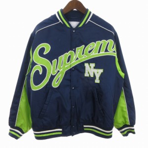 【中古】シュプリーム 20AW Contrast Script Varsity Jacket 中綿ジャケット スタジャン 長袖 ロゴ NY 紺 緑 S ■SM1