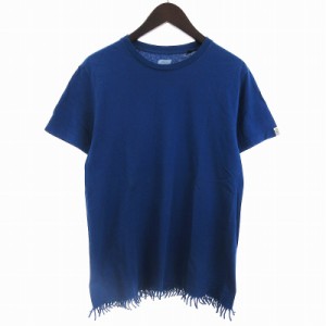 【中古】エトス ETHOS Tシャツ カットソー 半袖 フリンジ 無地 ブルー 青 M メンズ
