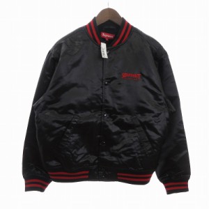 【中古】未使用品 シュプリーム タグ付き 21FW Thrasher Satin Varsity Jacket スタジャン ジャケット 黒 S ■SM1 