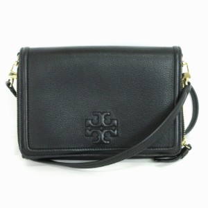 【中古】トリーバーチ THEA FLAT WALLET CROSSBODY ショルダーバッグ フラットウォレット 2way レザー ロゴ 黒 ■SM1