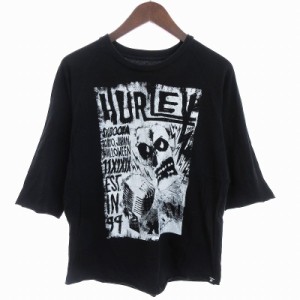 【中古】ハーレー Hurley Tシャツ カットソー ラグランスリーブ 七分袖 ロゴ スカル プリント ブラック 黒 S メンズ