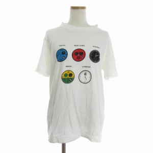 【中古】ポールスミス PAUL SMITH Tシャツ カットソー 半袖 ワールドタイム プリント コットン 白 ホワイト XL 