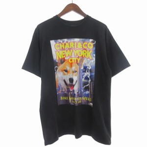 【中古】チャリアンドコー CHARI&CO shiba on the city tee Tシャツ カットソー 丸首 クルーネック 半袖 黒 L