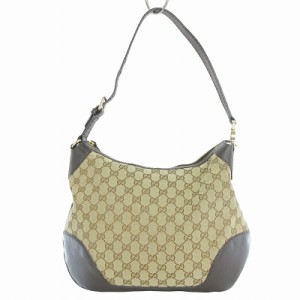 【中古】グッチ GUCCI GGキャンバス ワンショルダーバッグ ハンド 総柄 ジップ開閉 211810 ベージュ 鞄