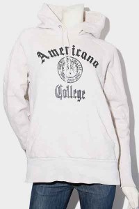 【中古】AMERICANA アメリカーナ College カレッジプリント スウェット パーカー L オートミール /◆☆ レディース