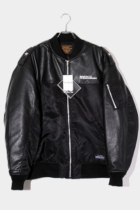 【中古】23AW NEIGHBORHOOD NH × Schott SIZE:L LEATHER COMBI MA-1 JACKET BLACK ブラック /● メンズ