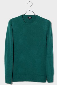 【中古】2022AW UNIQLO ユニクロ カシミヤ100％ クルーネック 長袖 セーター ニット M Green グリーン 351-450543 /◆