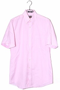 【中古】KIRKLAND カークランド ボタンダウン ストライプ 半袖シャツ L PINK ピンク /◆ メンズ